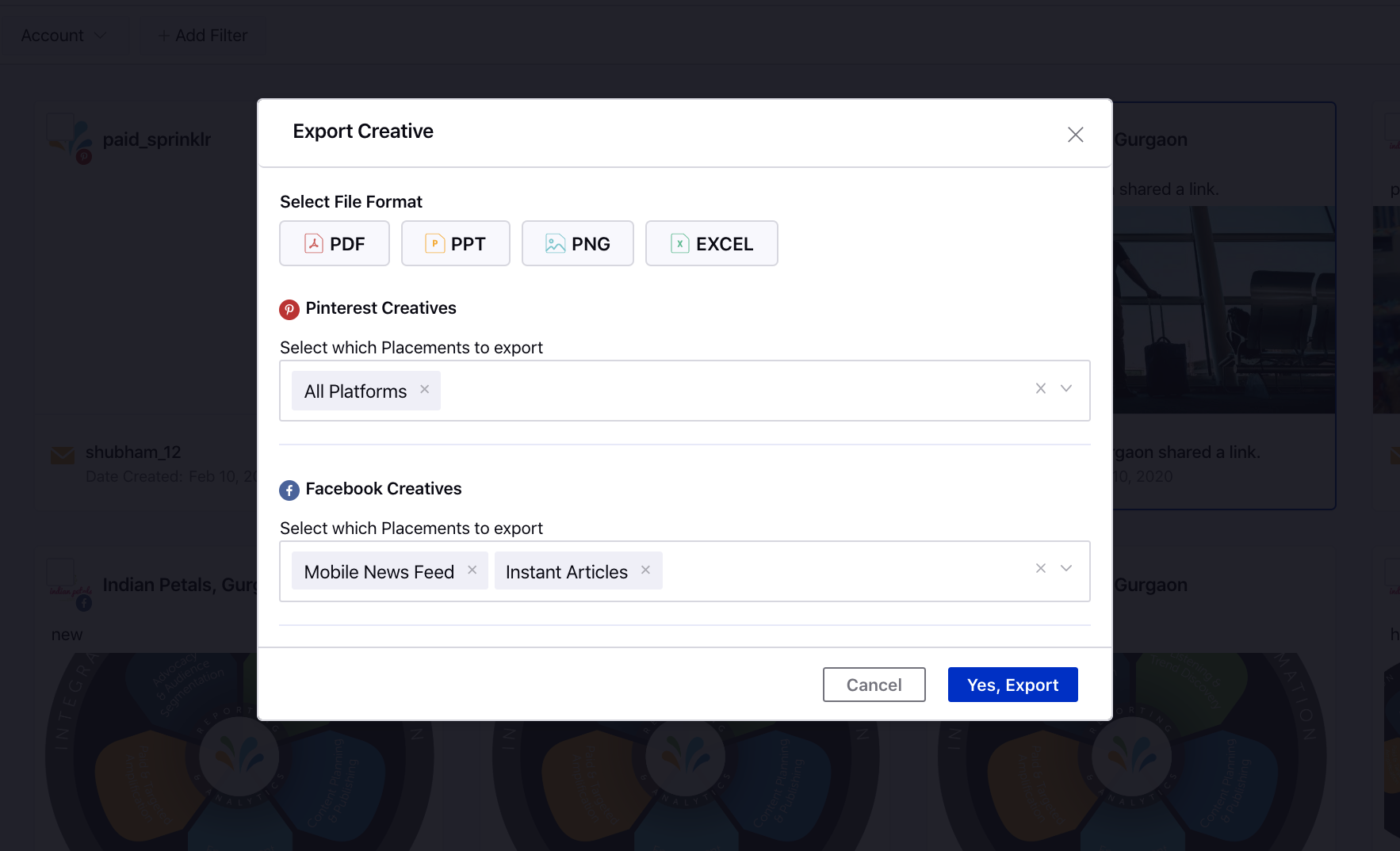 Selecting the file format(s) to export the creatives