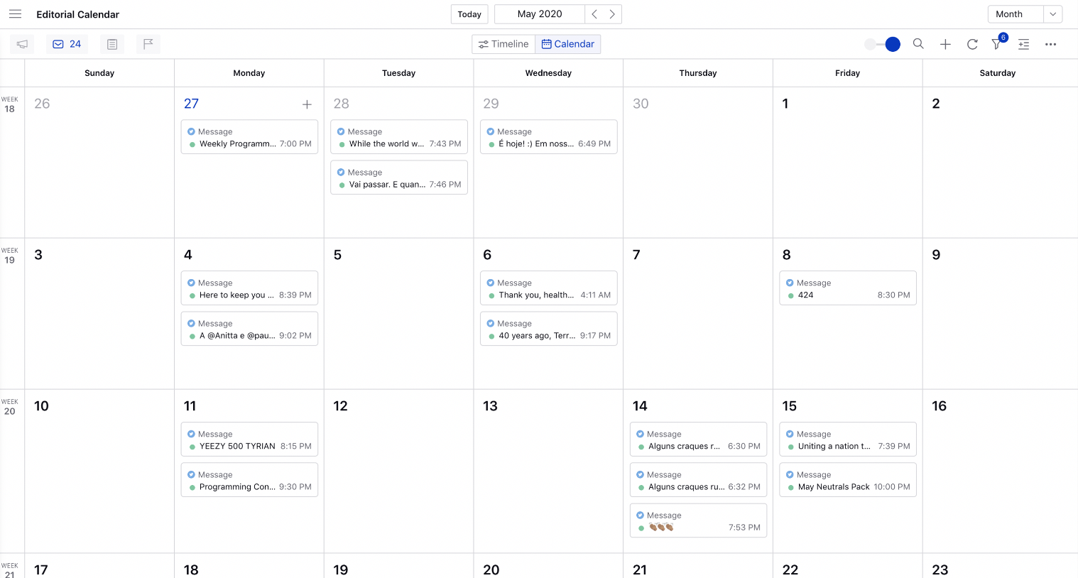 Month View of the Editorial Calendar