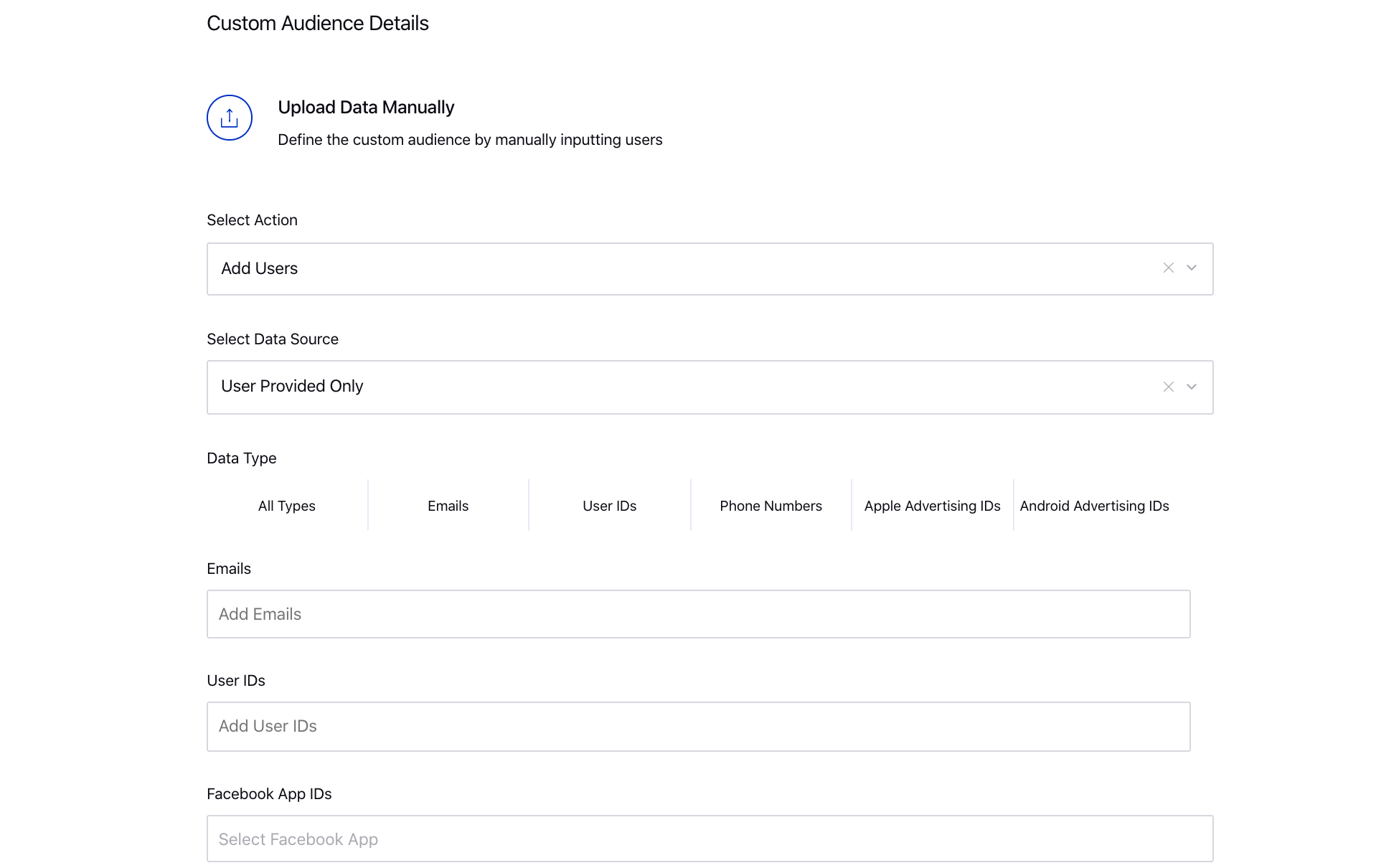 Upload data manually for Facebook Custom Audience