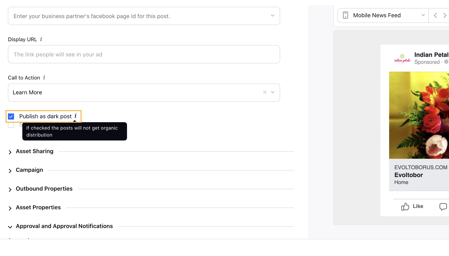 Publishing as Dark Post
