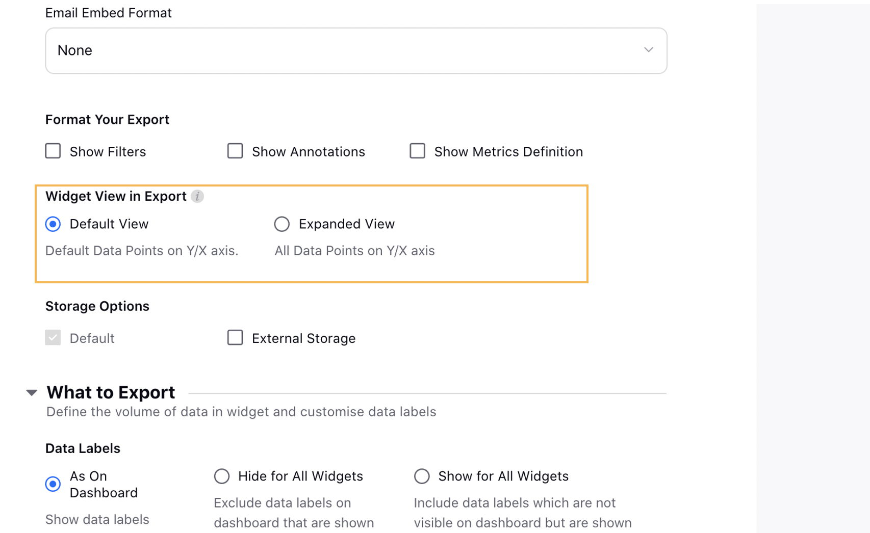 Setting Widget View via Advanced Export