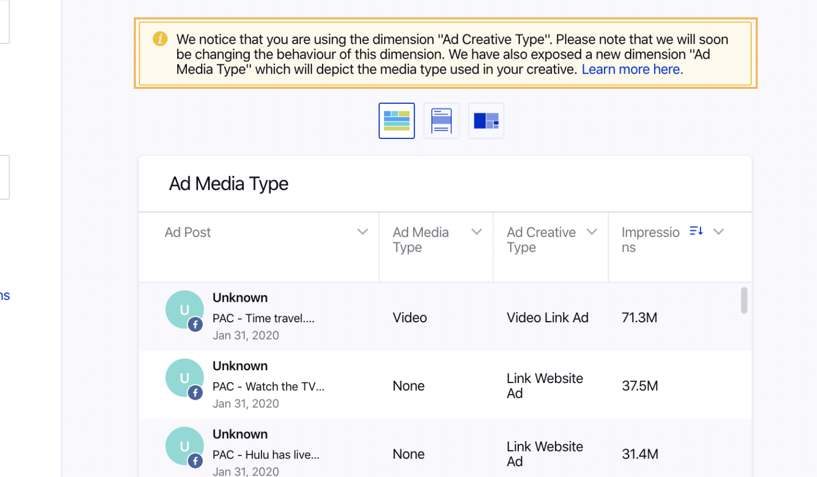 Suggestion while Using Ad Media Type Dimension within Ads Reporting