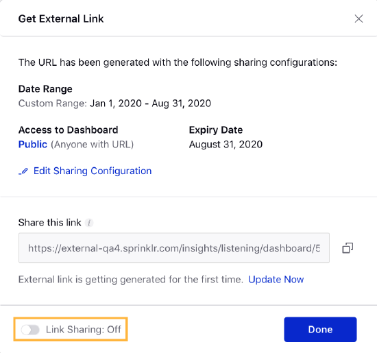 Ability to stop sharing an external shareable dashboard link