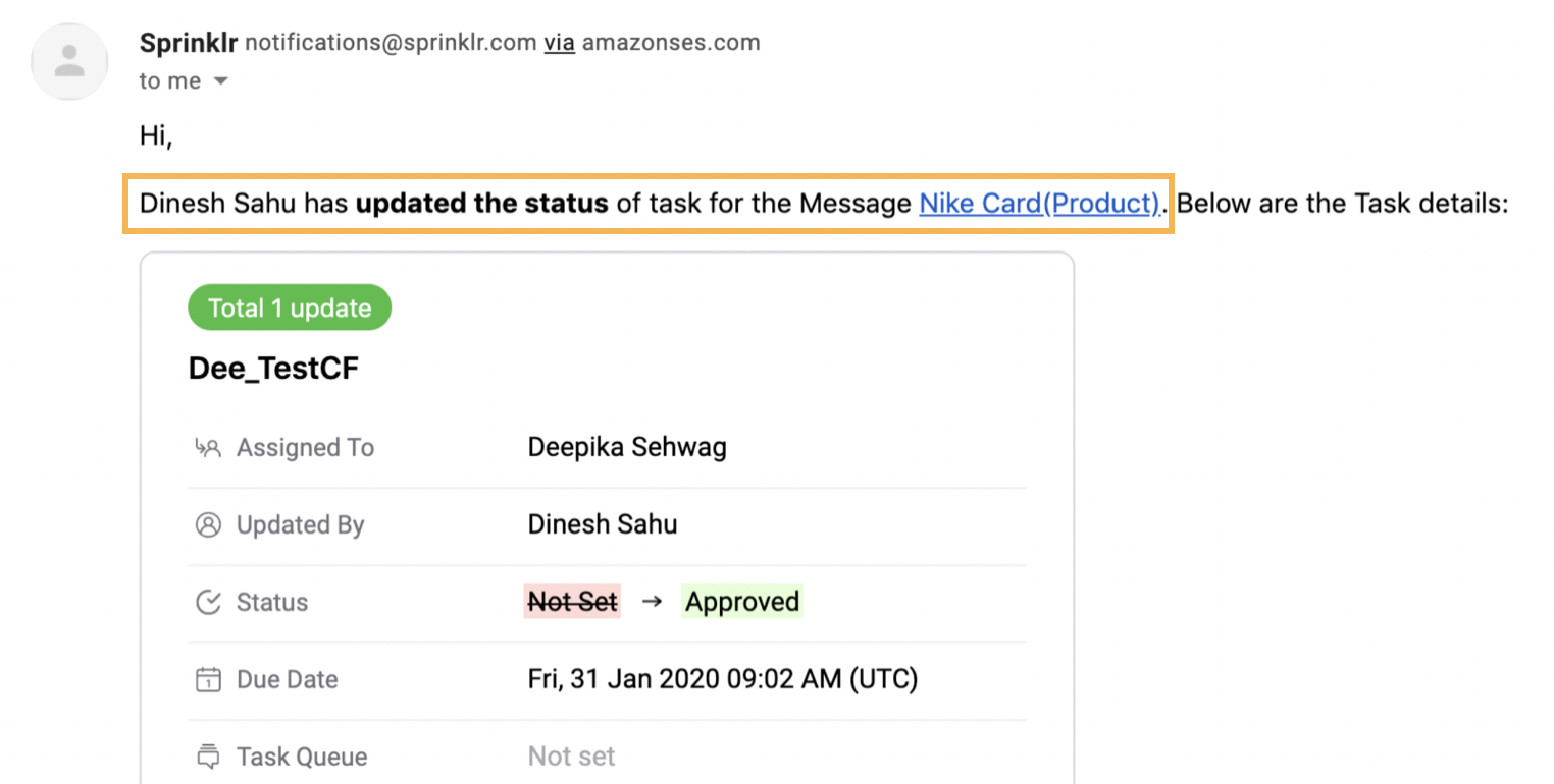 Email Notification for Task Status Updated 