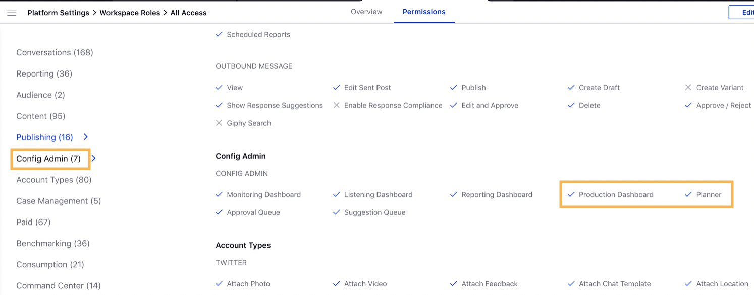 Production Dashboards and Editorial Calendar as Config Admin Permissions