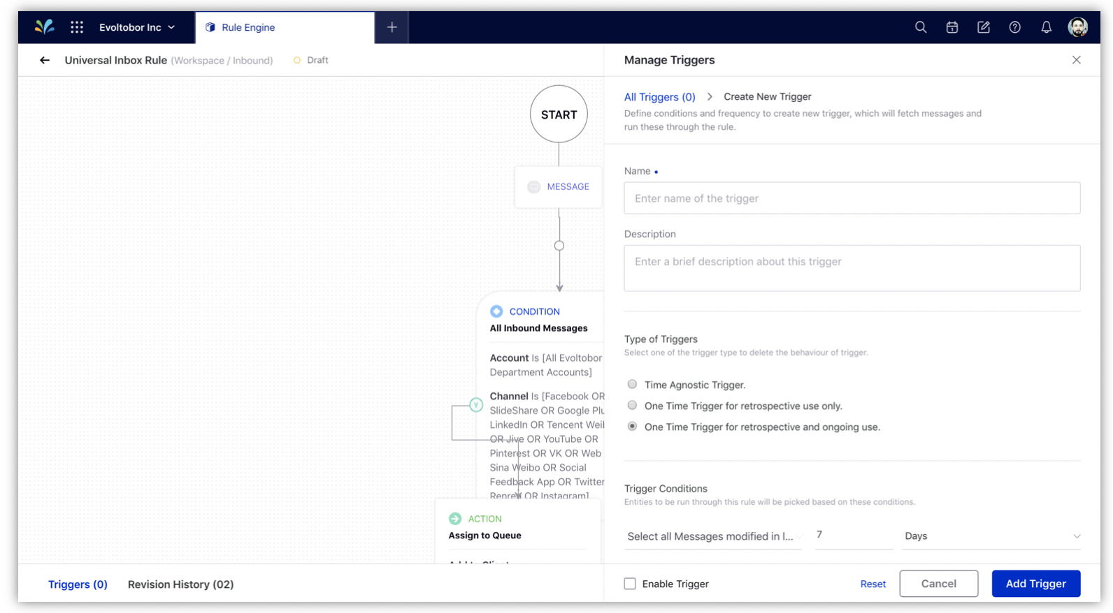 Filling the details to create a new rule trigger