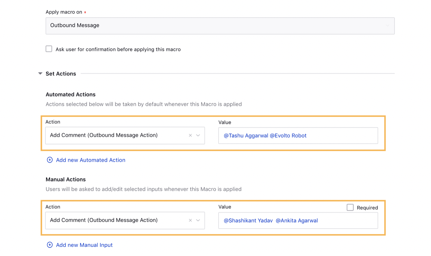 @Mentioning Users in Add Comment Action in Outbound Message Macro