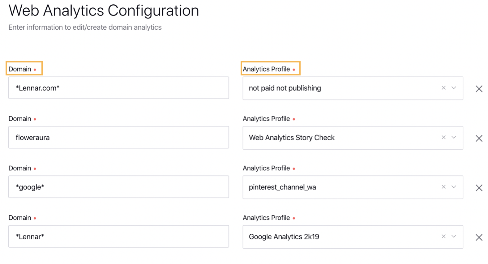 Editing Domain Analytics Profile for Clients