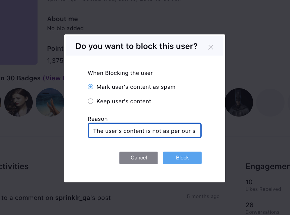 Blocking user on community