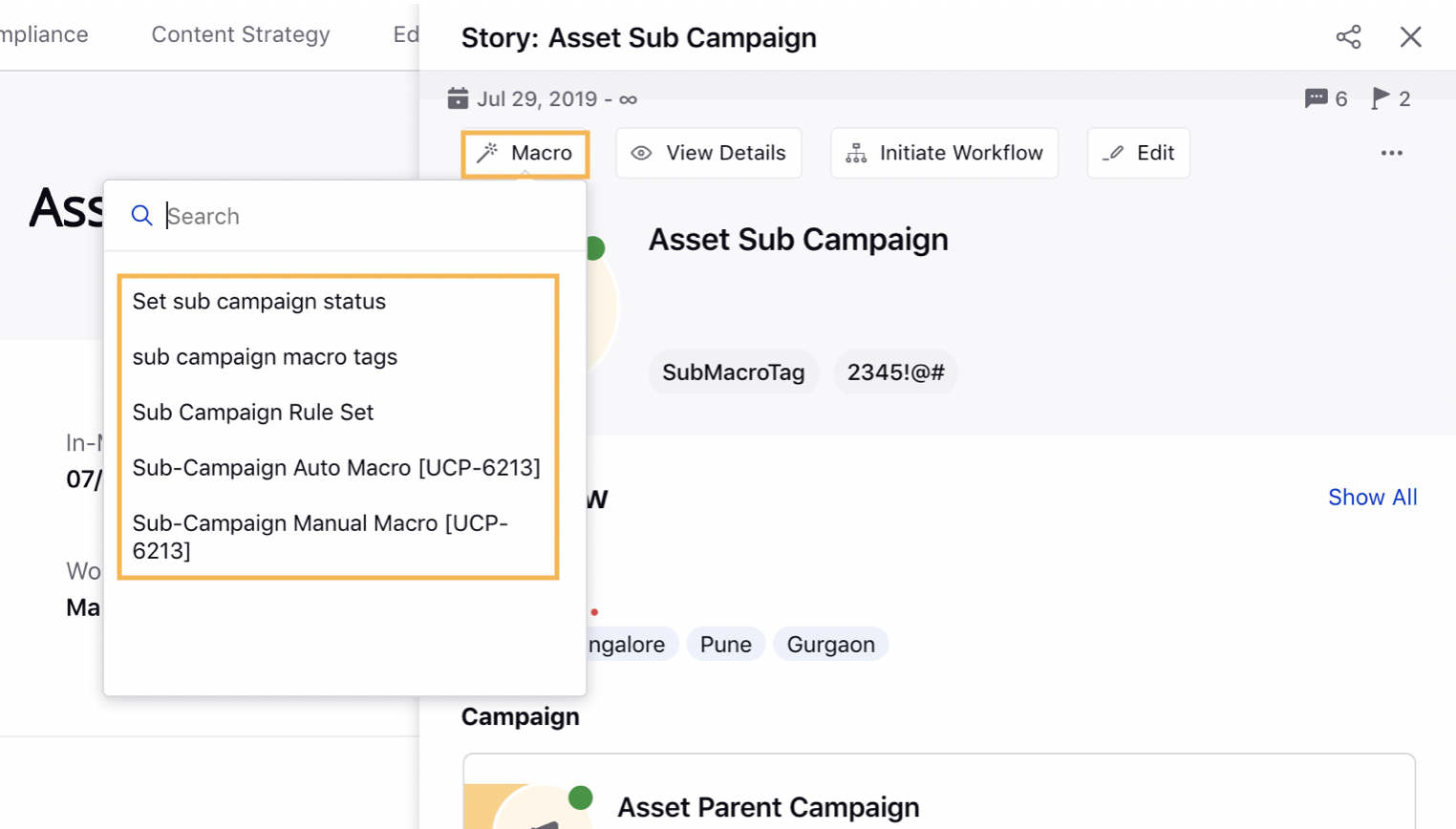 Selecting Macro from the Sub-Campaign Third Pane