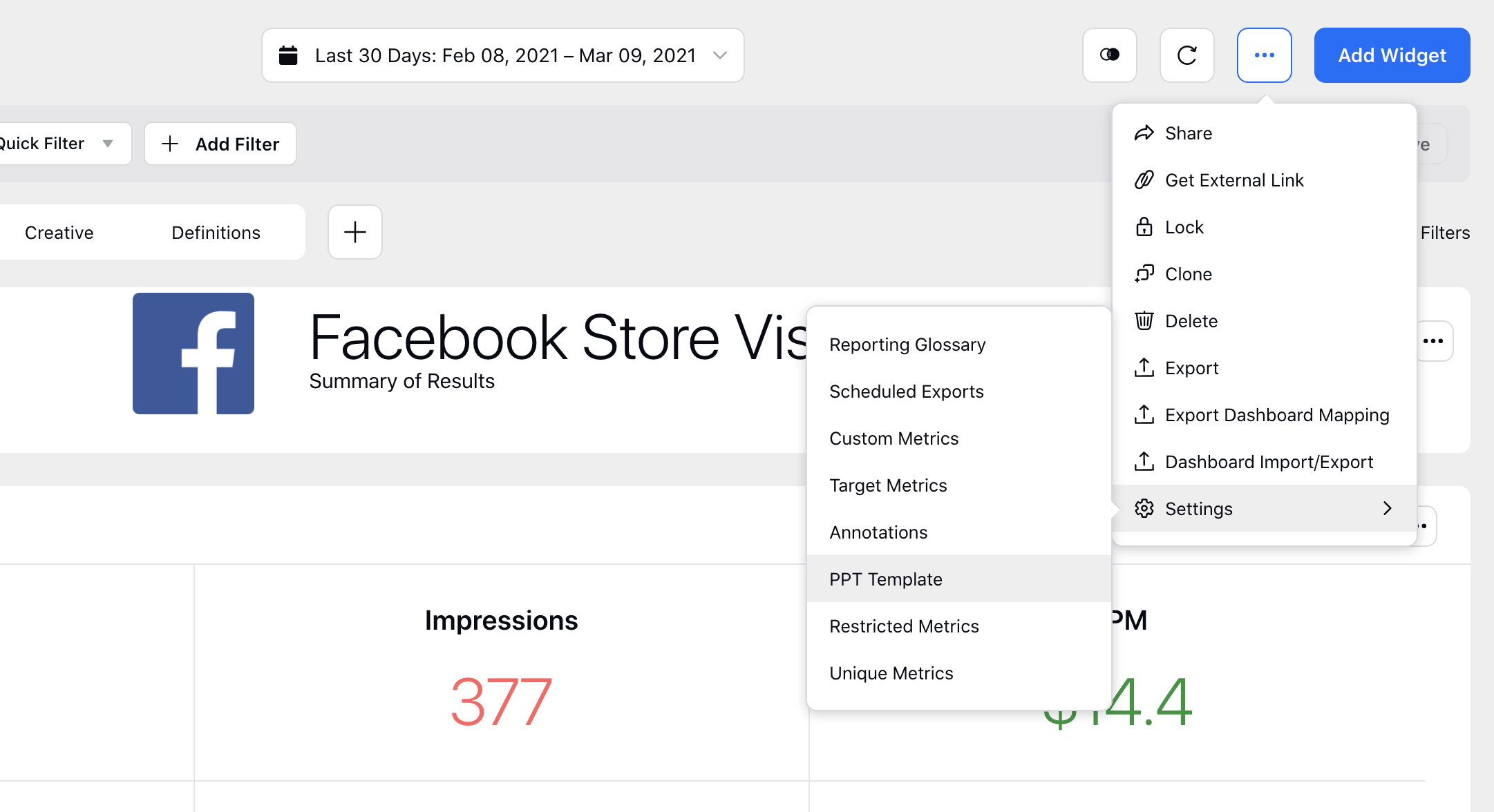 Select PPT Template from Ads Reporting Dashboard Settings