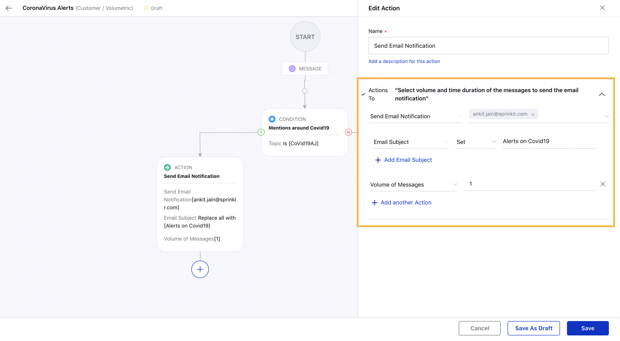 creating volumetric alert based on the number of mentions