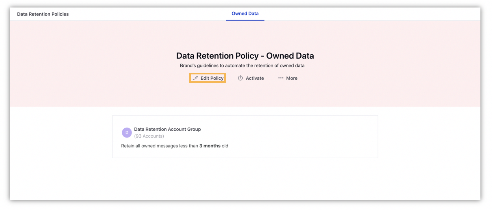 Editing data retention policy