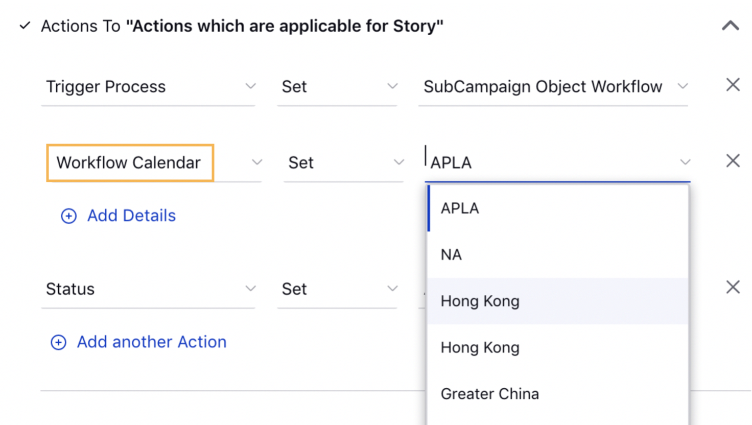 Setting Workflow Calendar as Action in Rule Engine