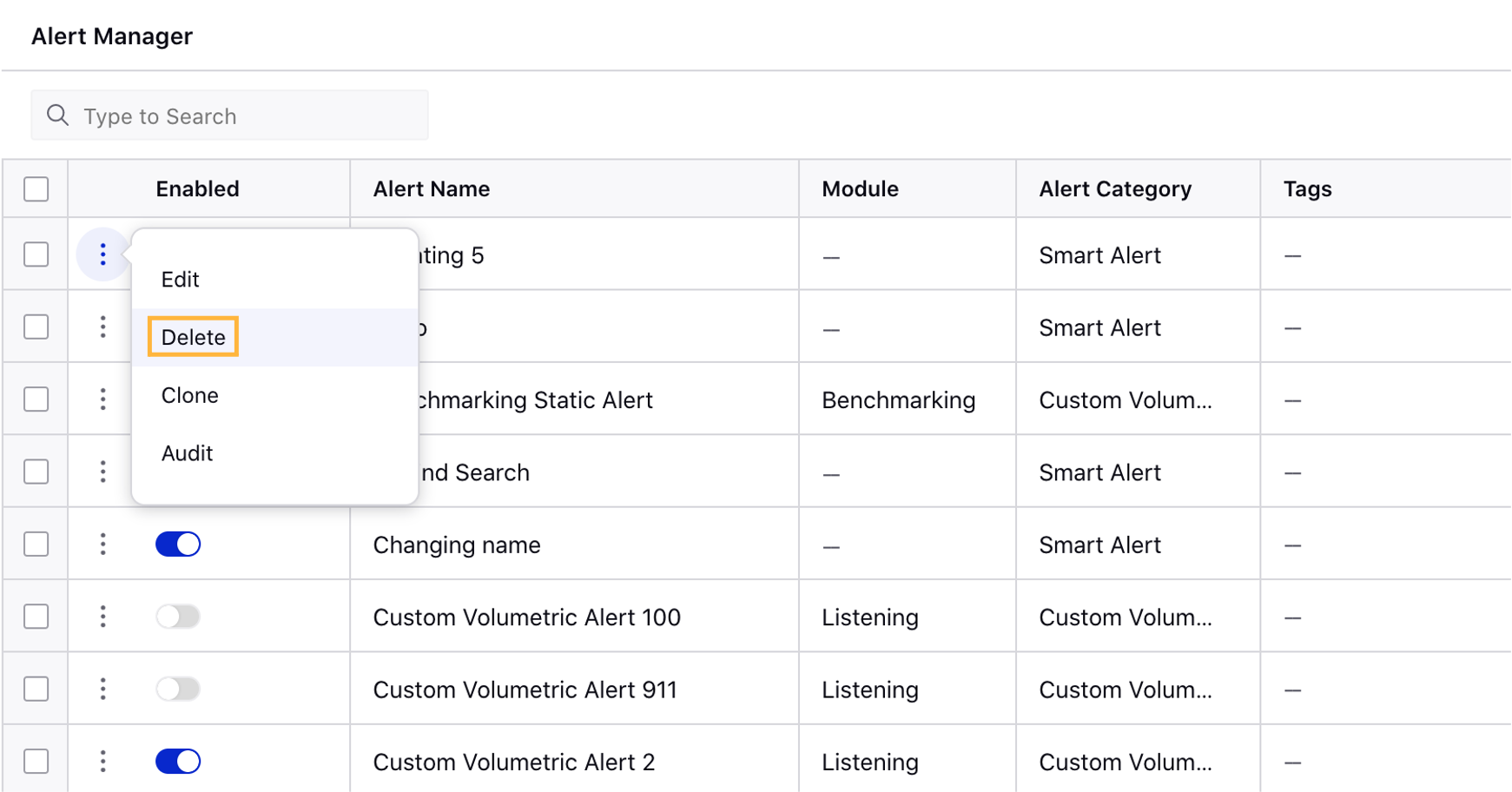 Deleting an alert through Alert Manager