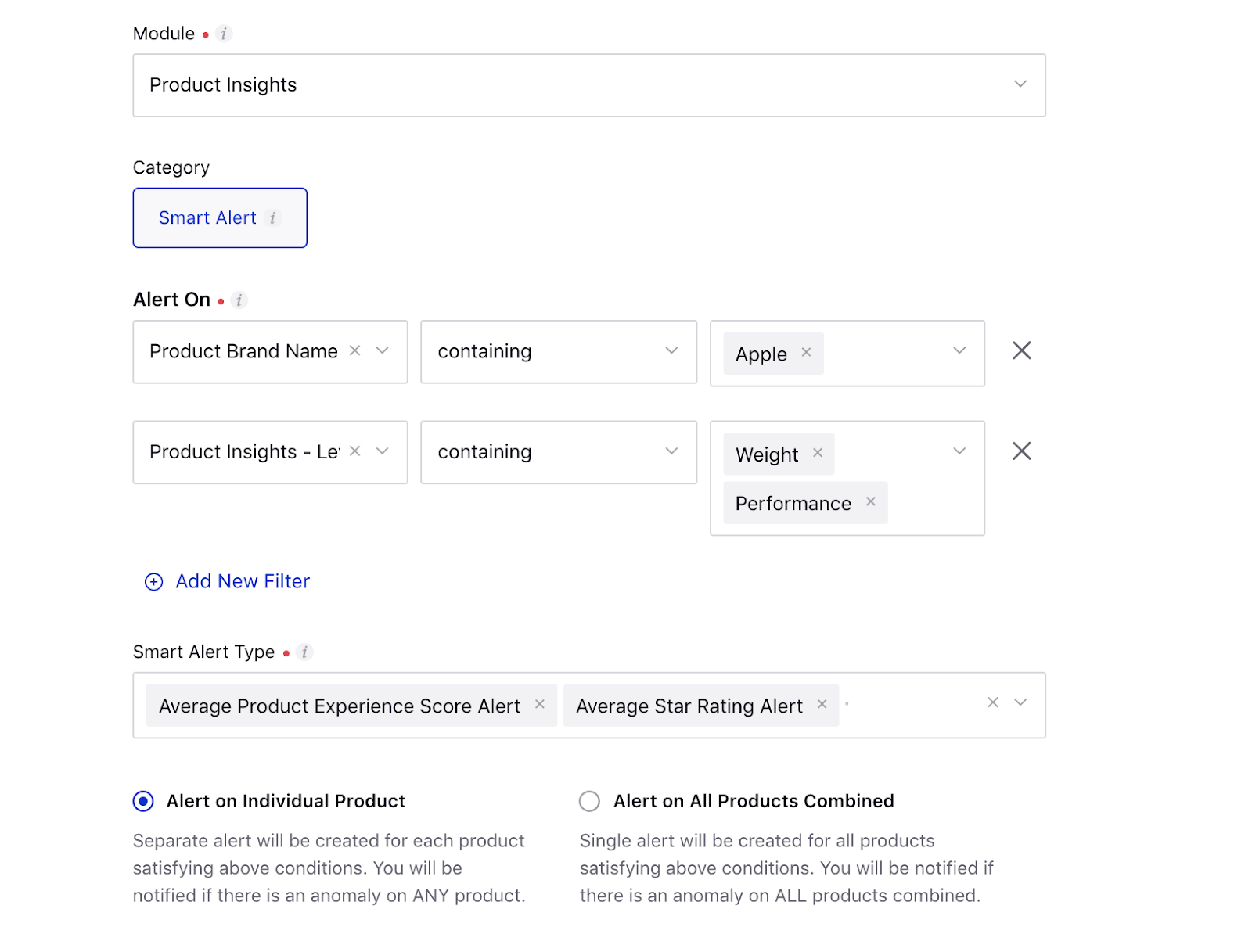 Creating new alert for Product Insights – Alert on Individual Product
