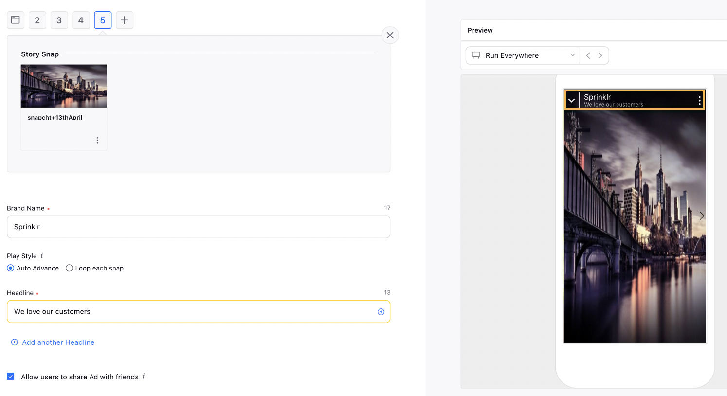 Showing Headline For Snapchat Story Ad Creative in Creative Preview