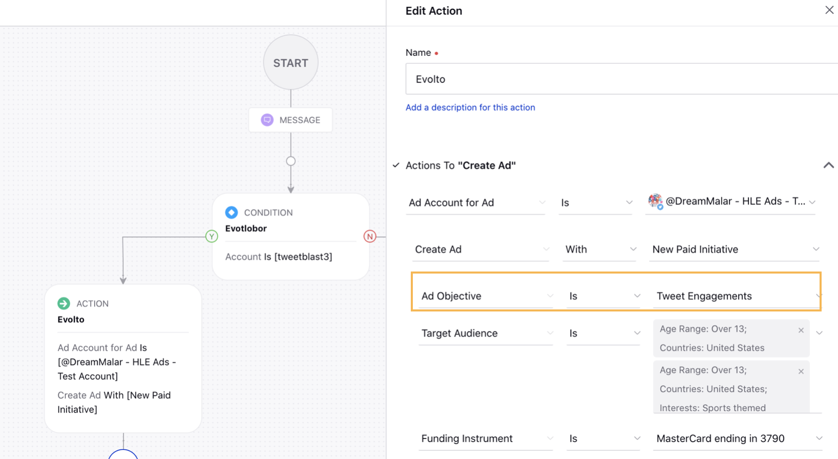 Tweet Engagements action in Auto Boost Rule