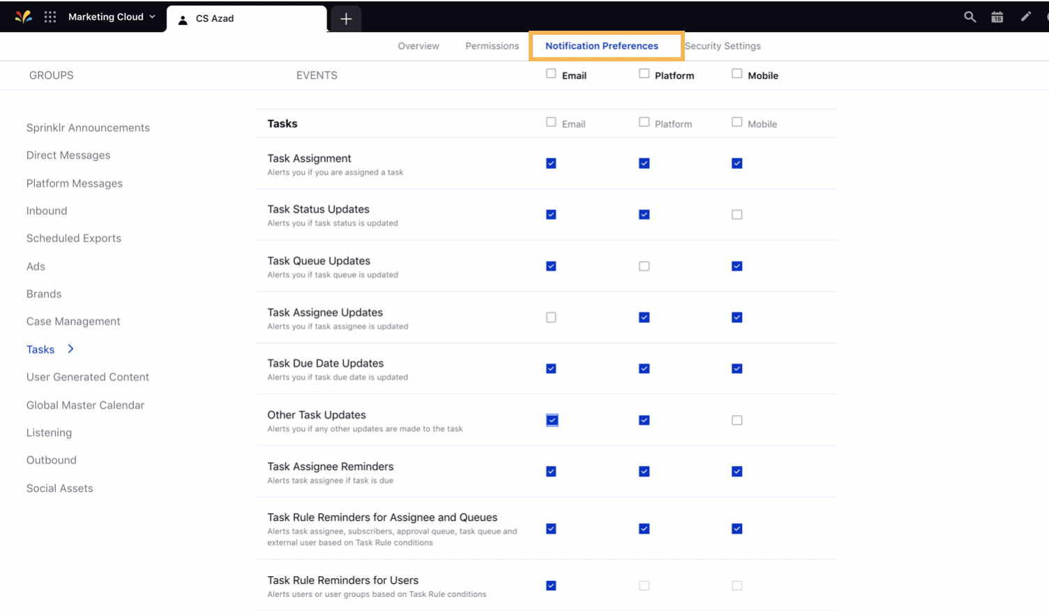 Setting Notification Preferences for Tasks