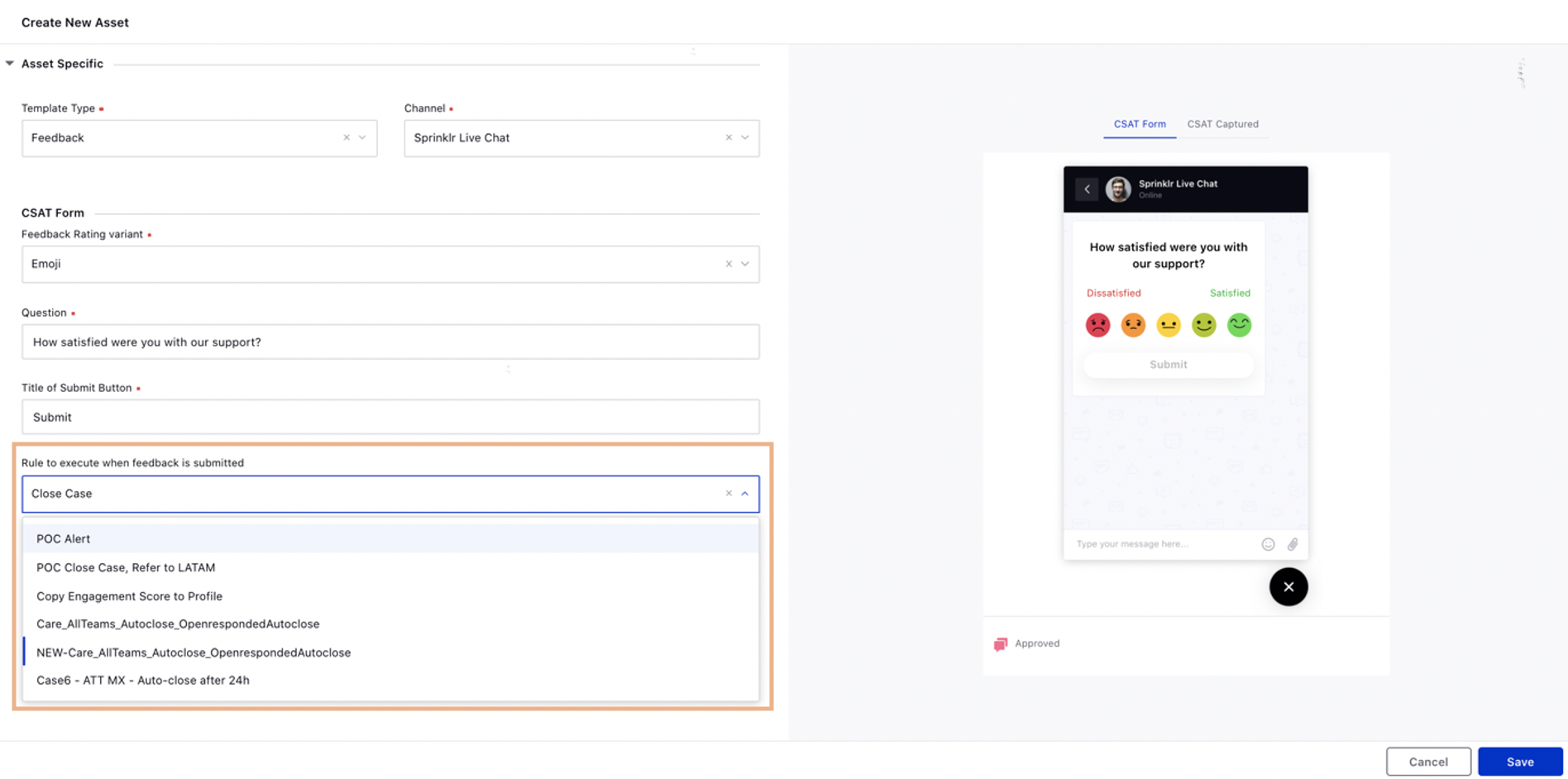 Case Update Rule to be Executed Once Feedback is Submitted for Live Chat