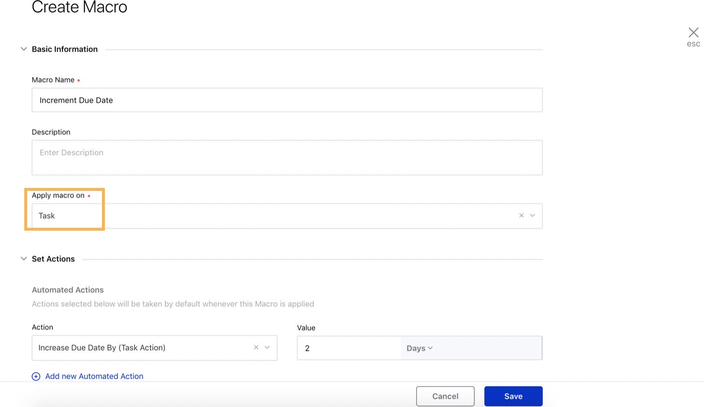 Selecting Task to Apply Macro on