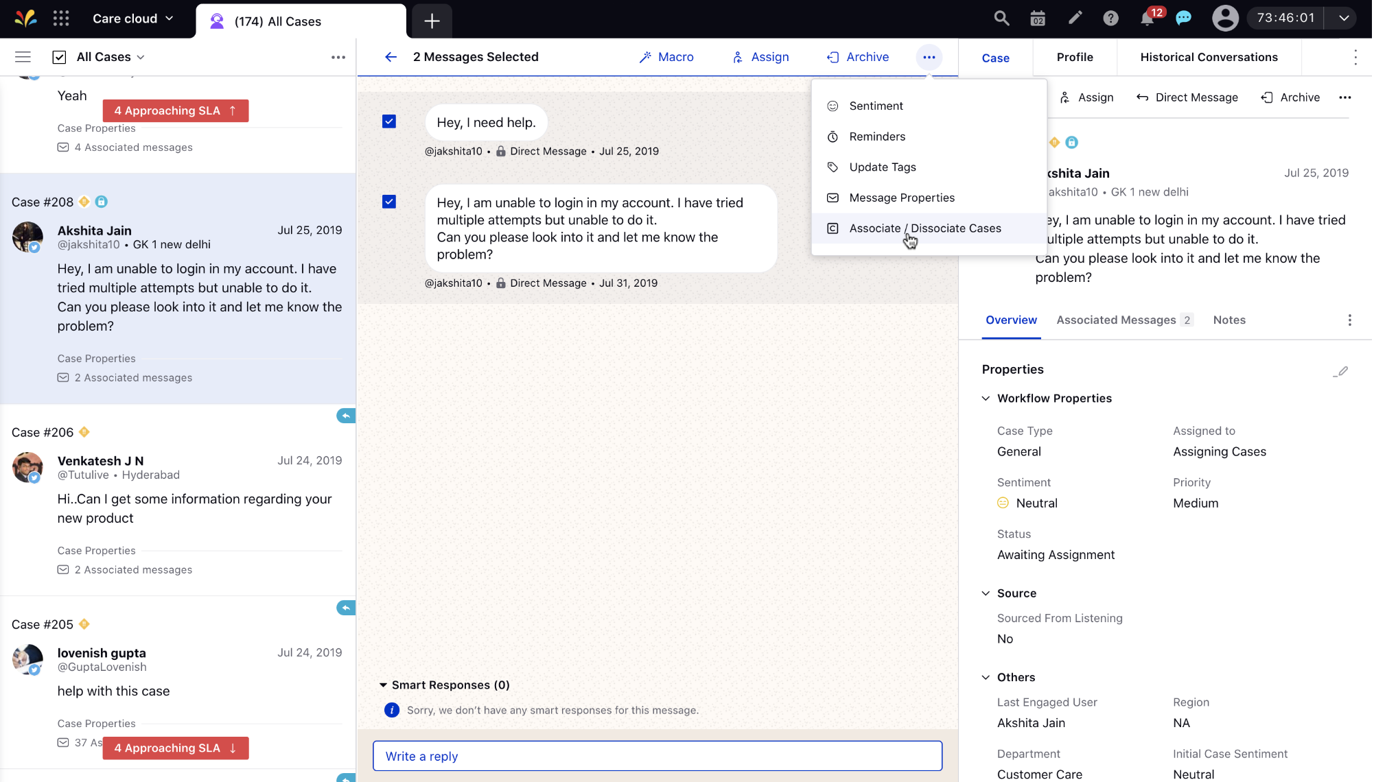 Bulk Associate/Dissociate Messages to a Case in Agent Console