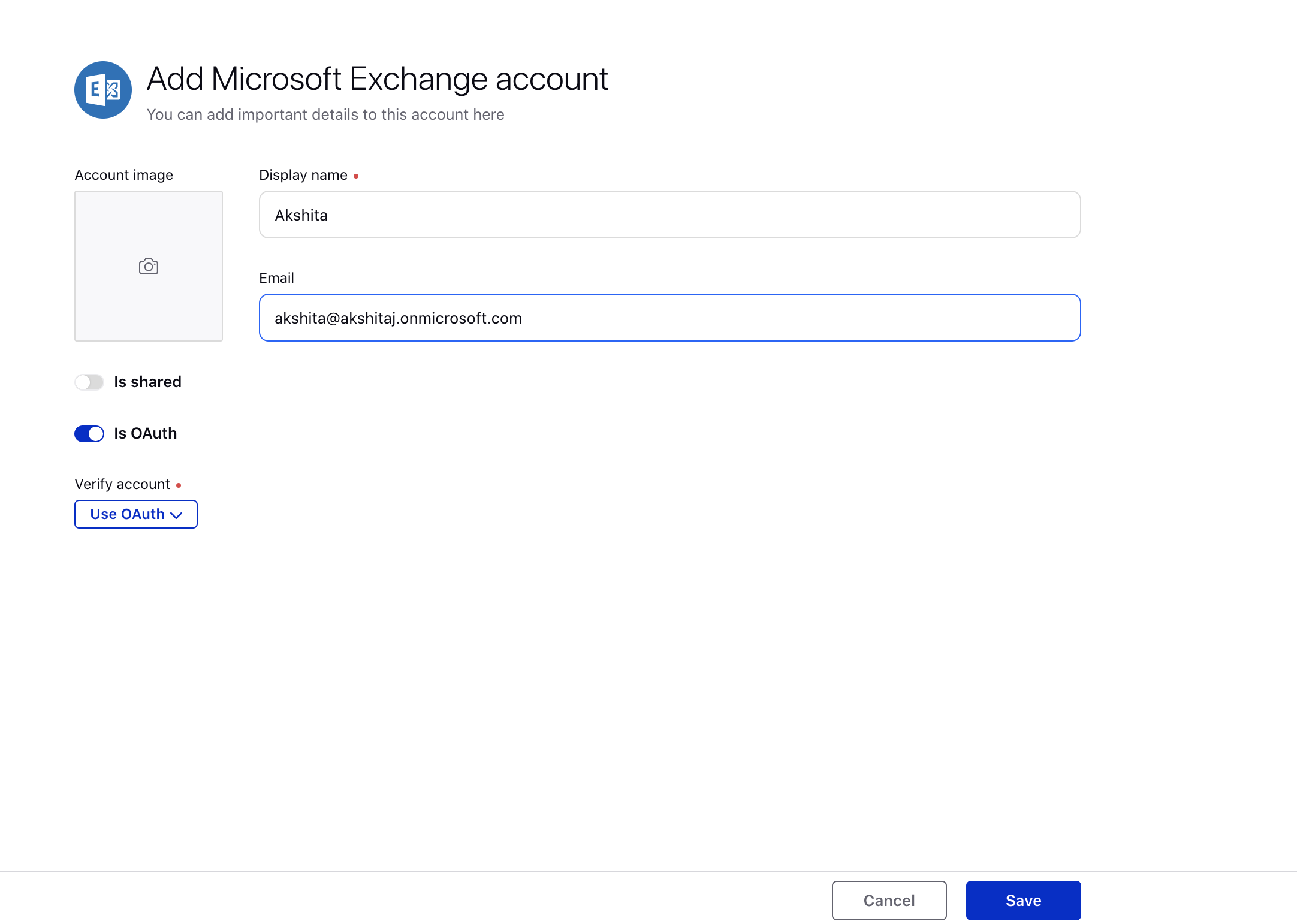 Adding the Microsoft Exchange Account via OAuth