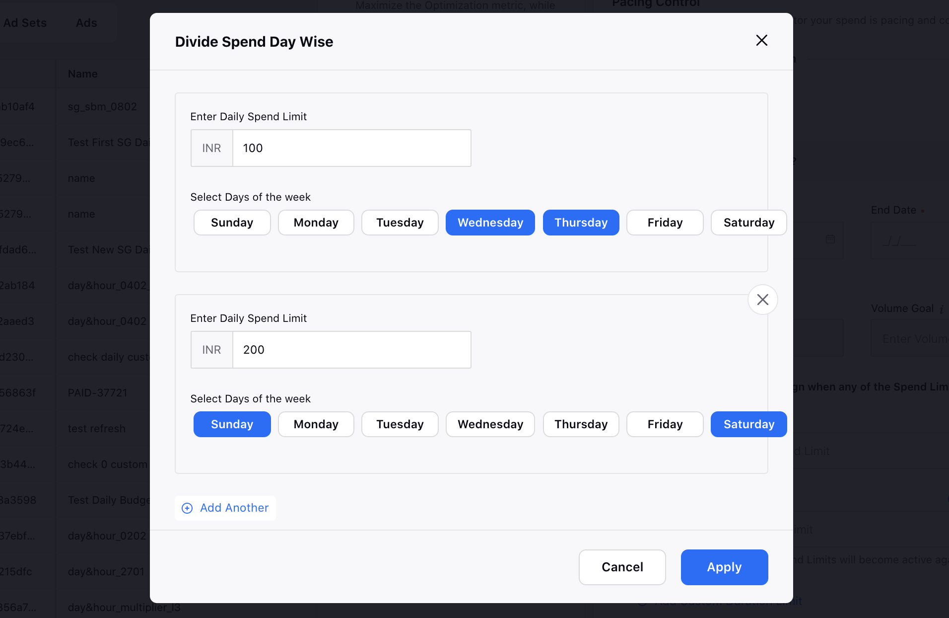 Day Wise Pacing Control