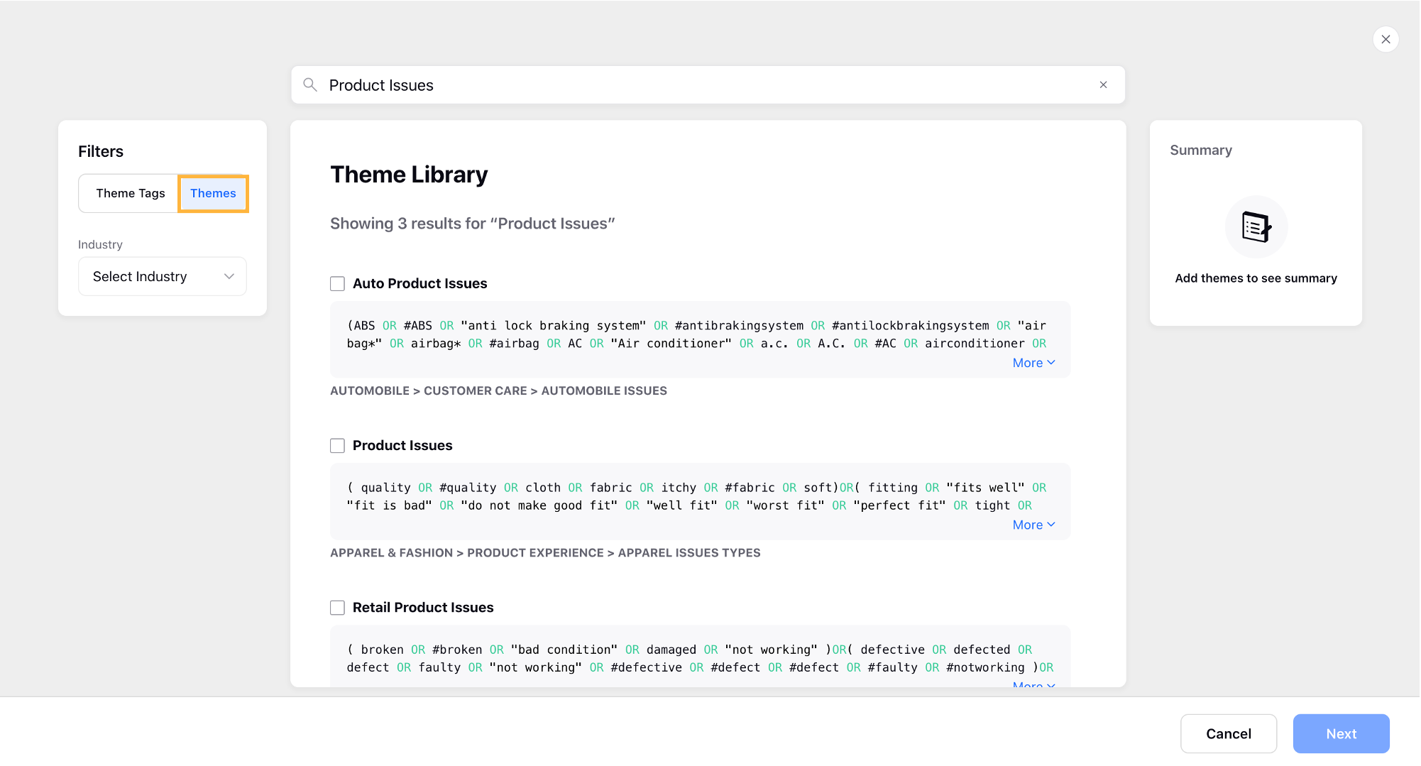 Filter the searched themes by Themes