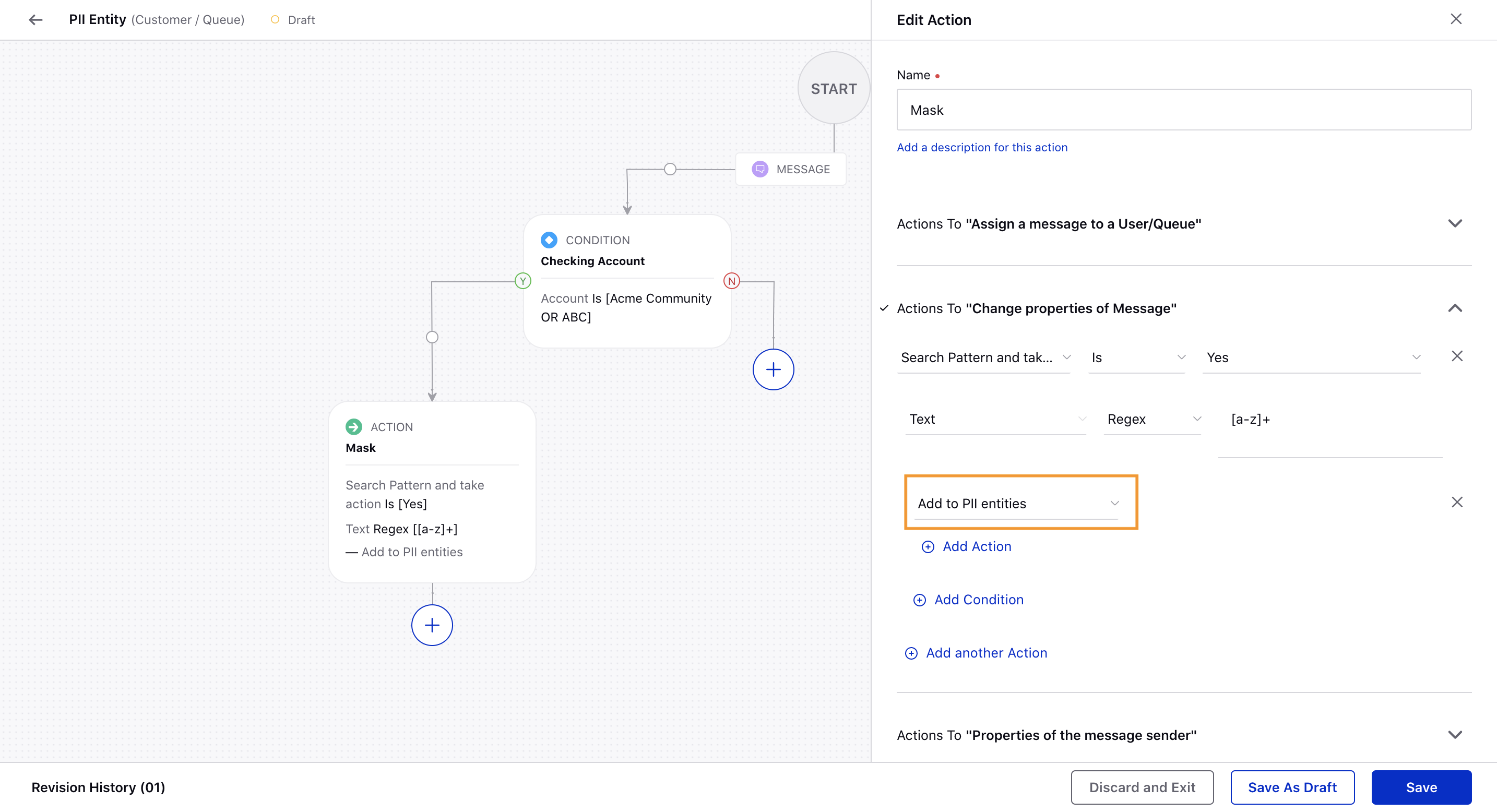 Add to PII entities action in Rule Engine