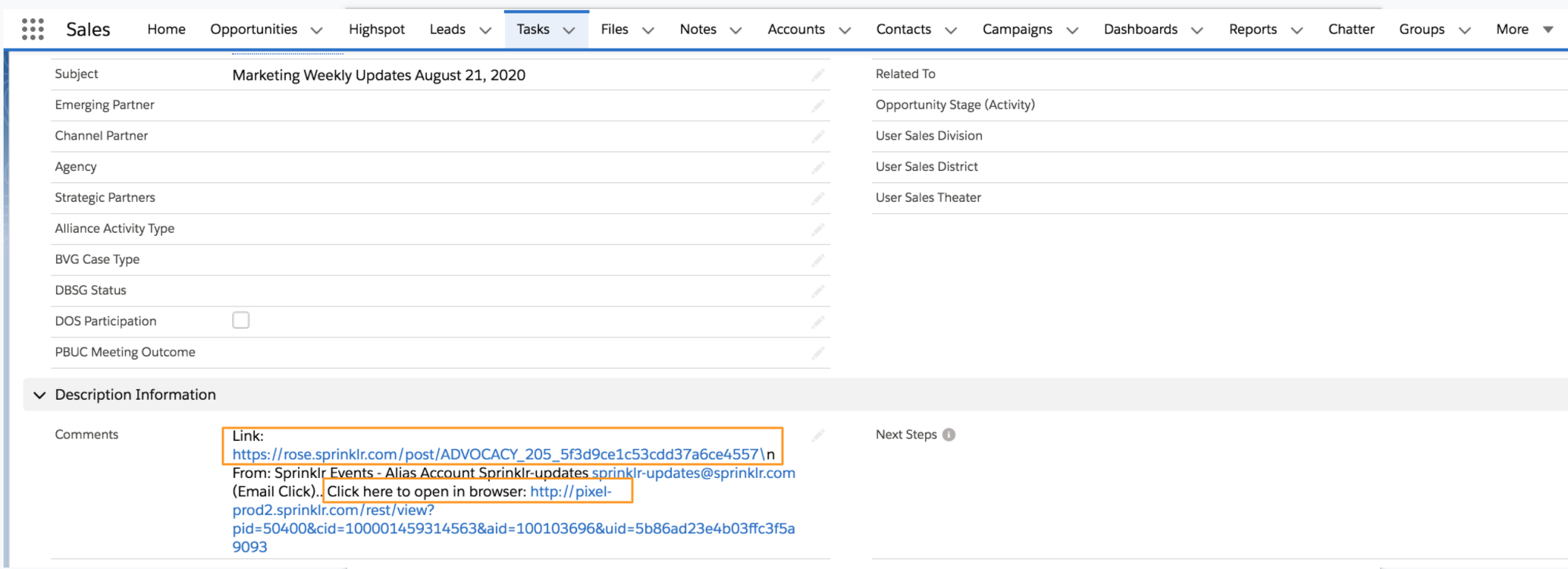 Salesforce Audience Activity