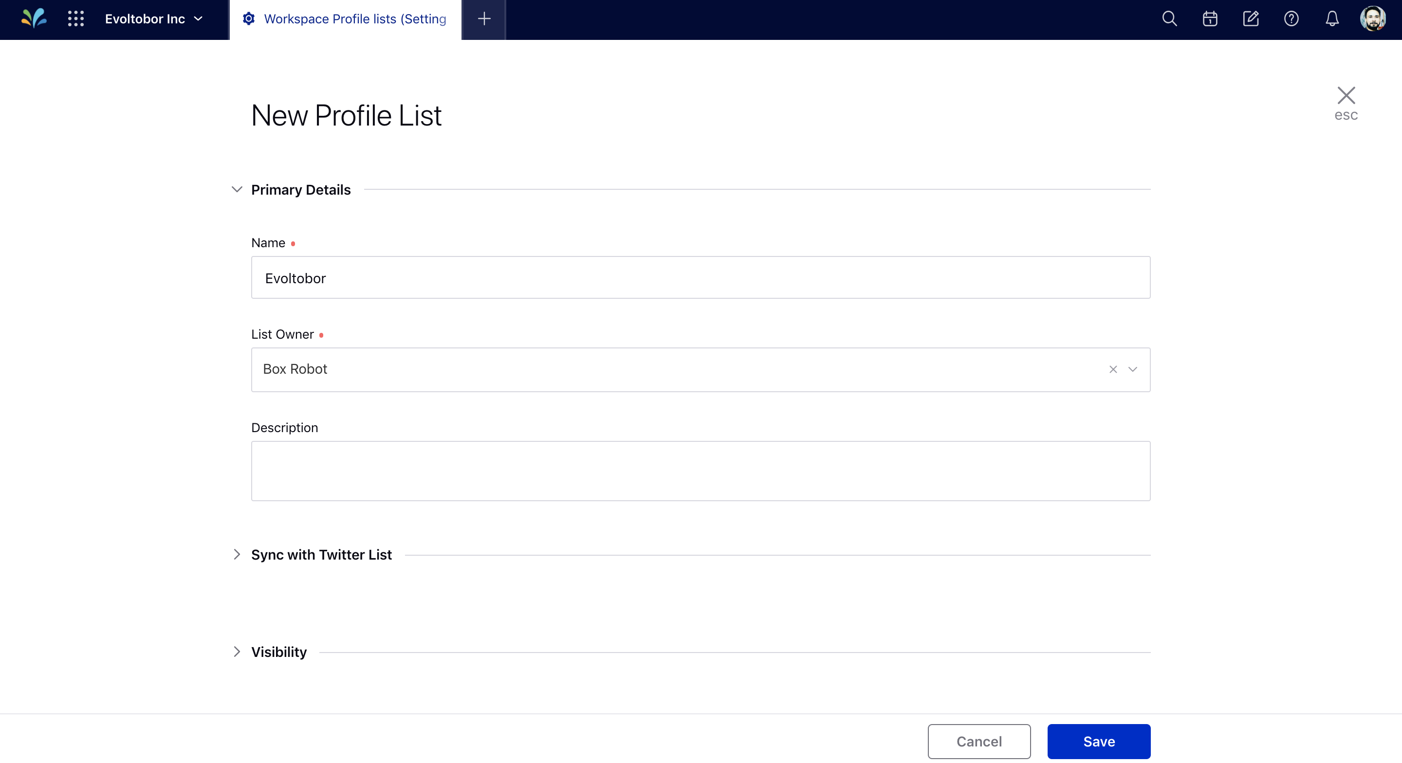 Filling the basic details to create a new profile list