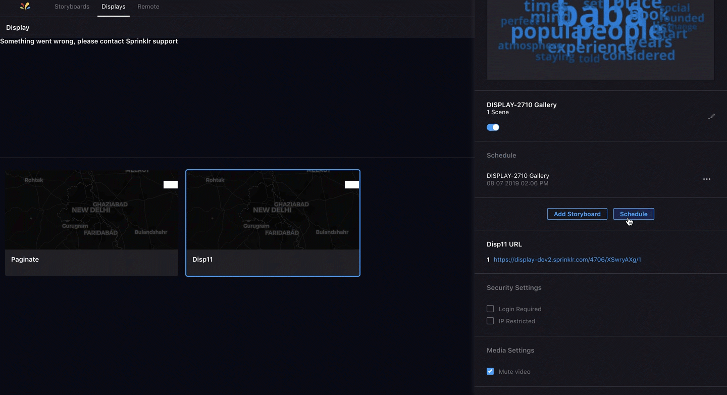 Clicking Schedule and Specifying the Scheduling Details of the Desired Storyboard within Display