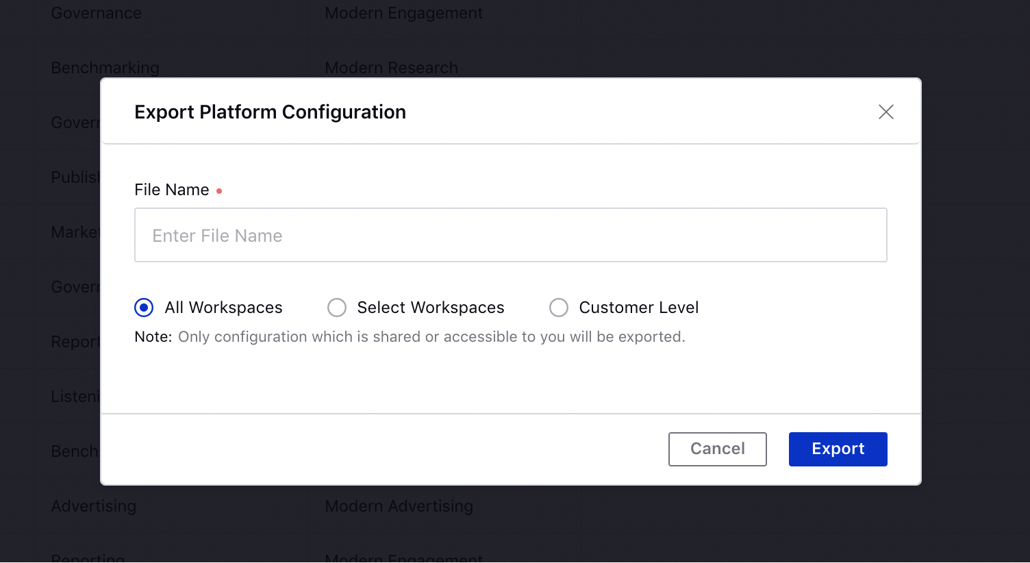 Exporting Platform Configurations