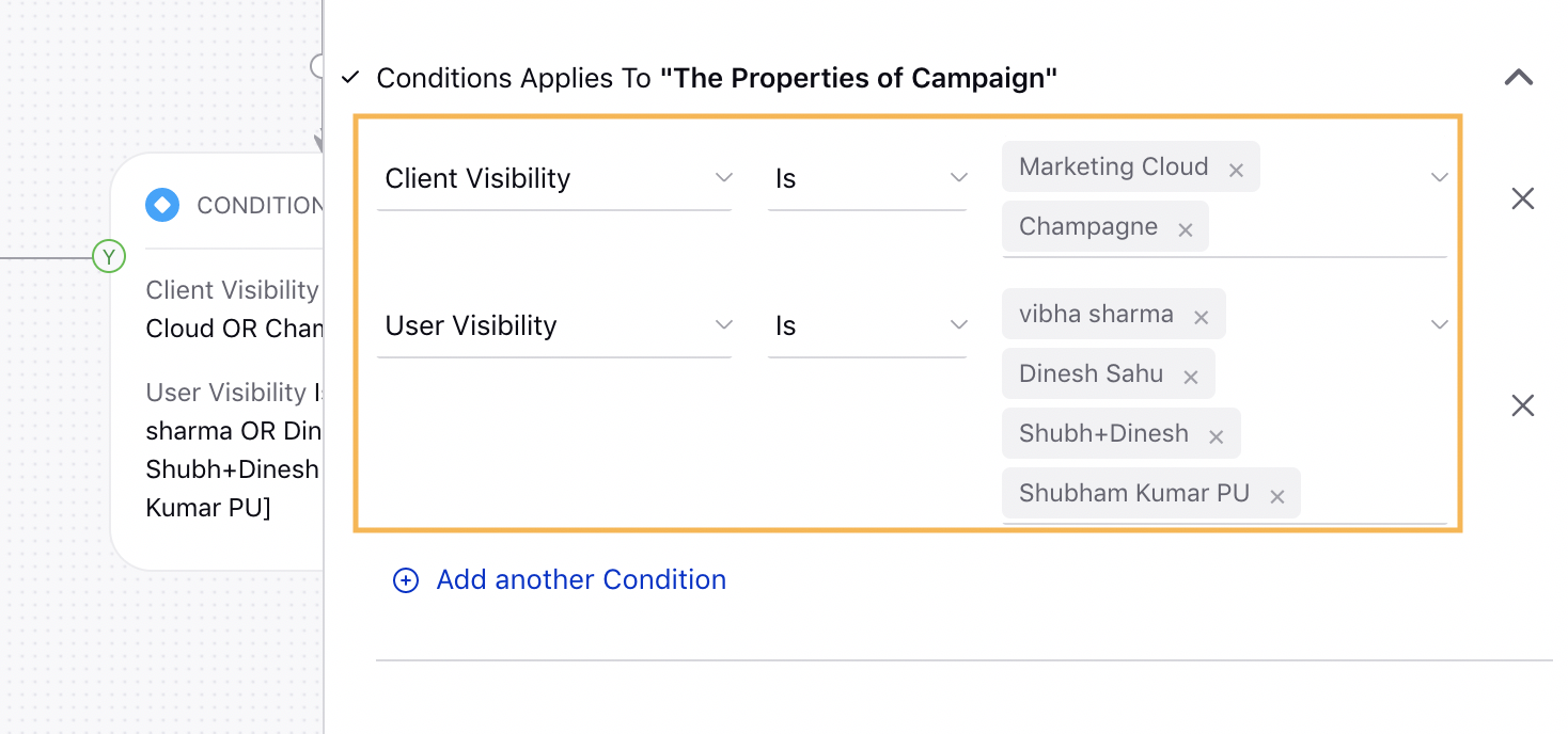 Setting Client and User Visibility as Conditions in Campaign Rules