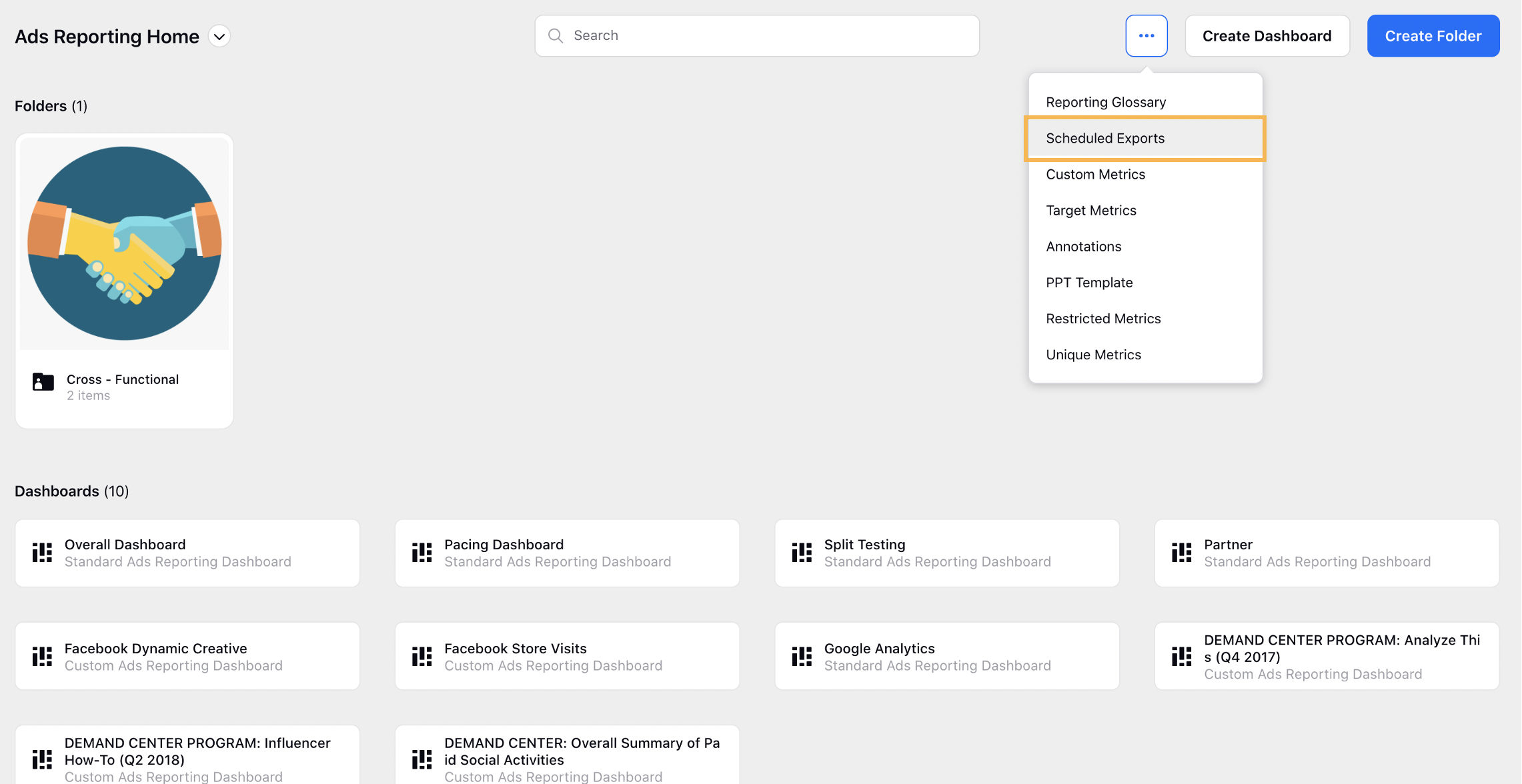 Select Scheduled Export from Ads Reporting Home