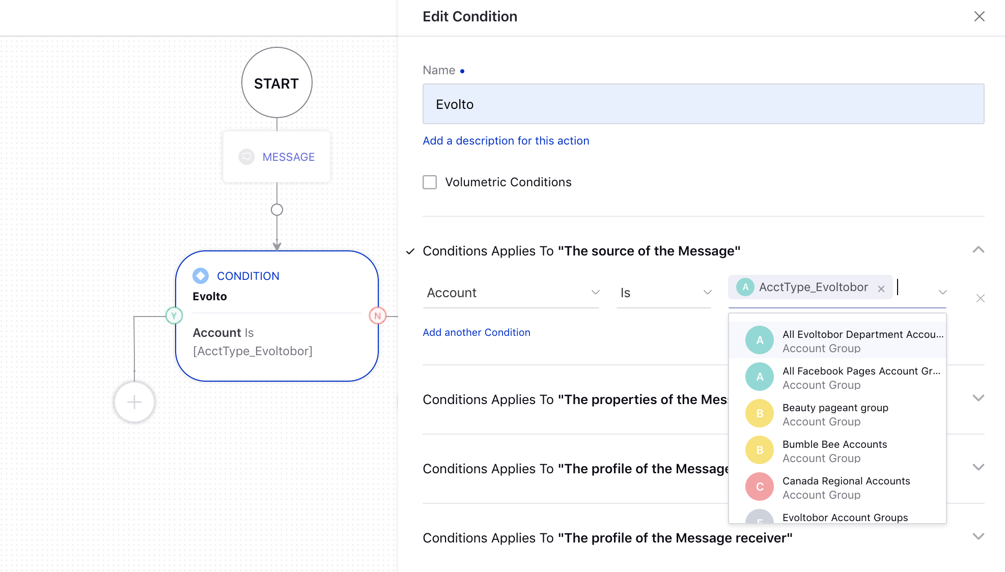 Adding a desired account for auto respond condition in Rule Engine