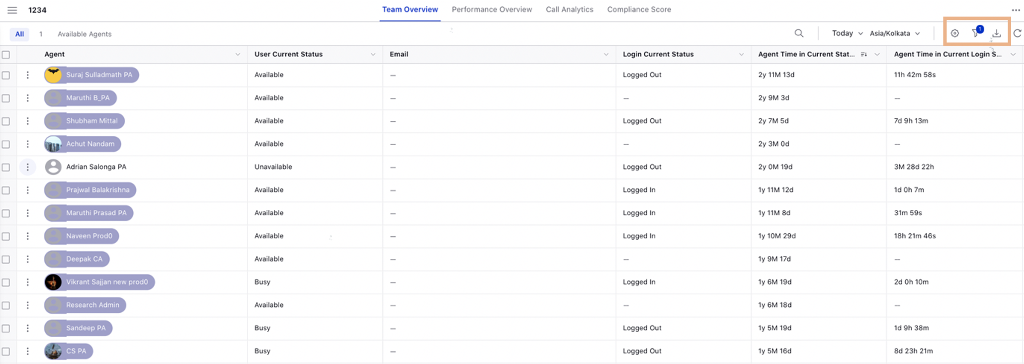 Manage Columns, Filter & Export Actions Permission-Based in Supervisor Console