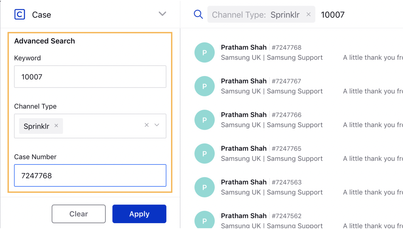 Case Advanced Search in Universal Search