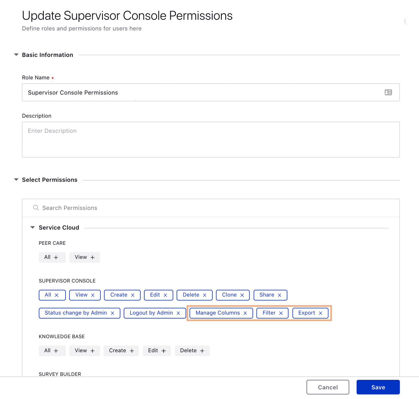 Permissions for Supervisor Console