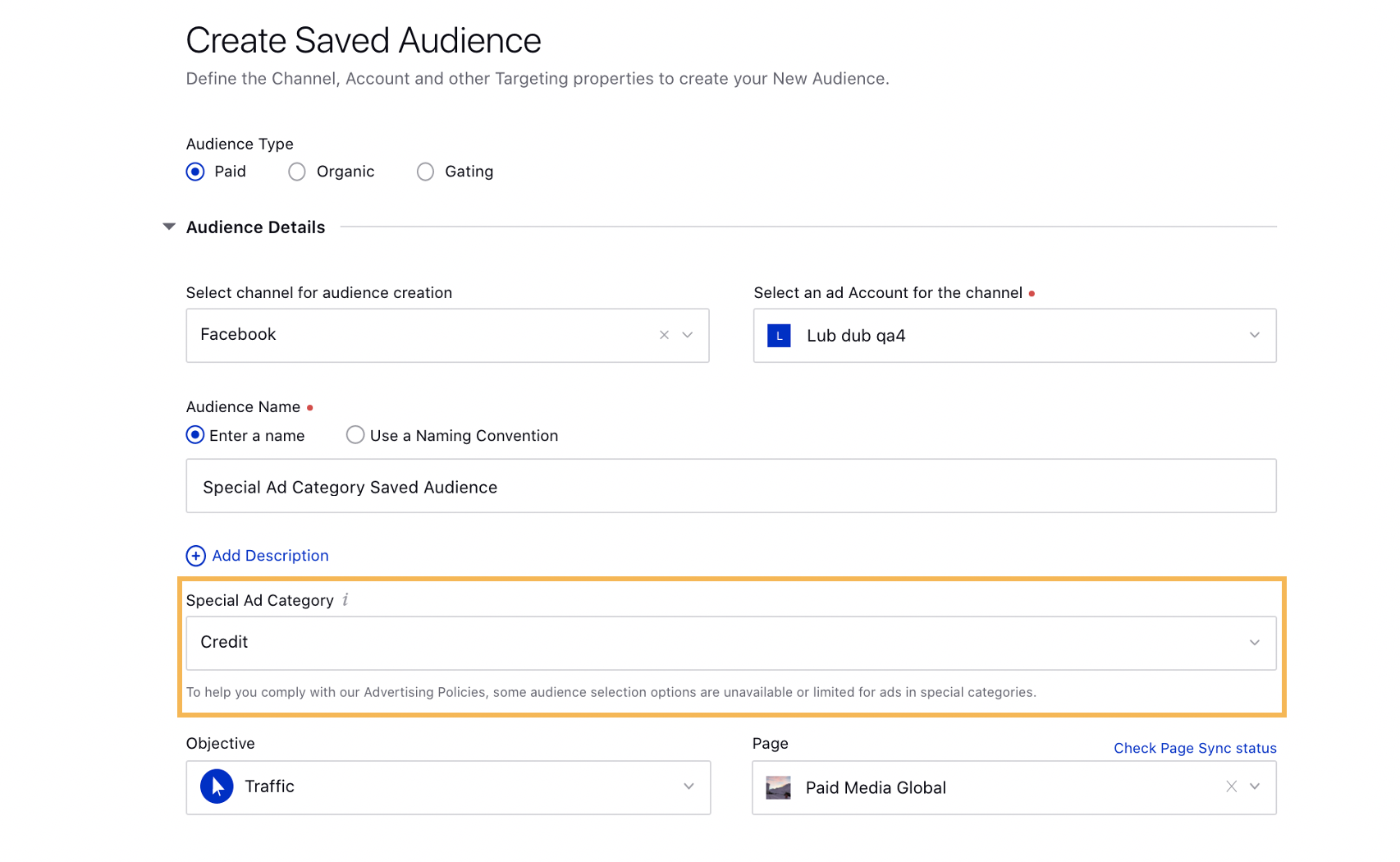 Create Facebook Special Ad Category Saved Audience in Audience Manager