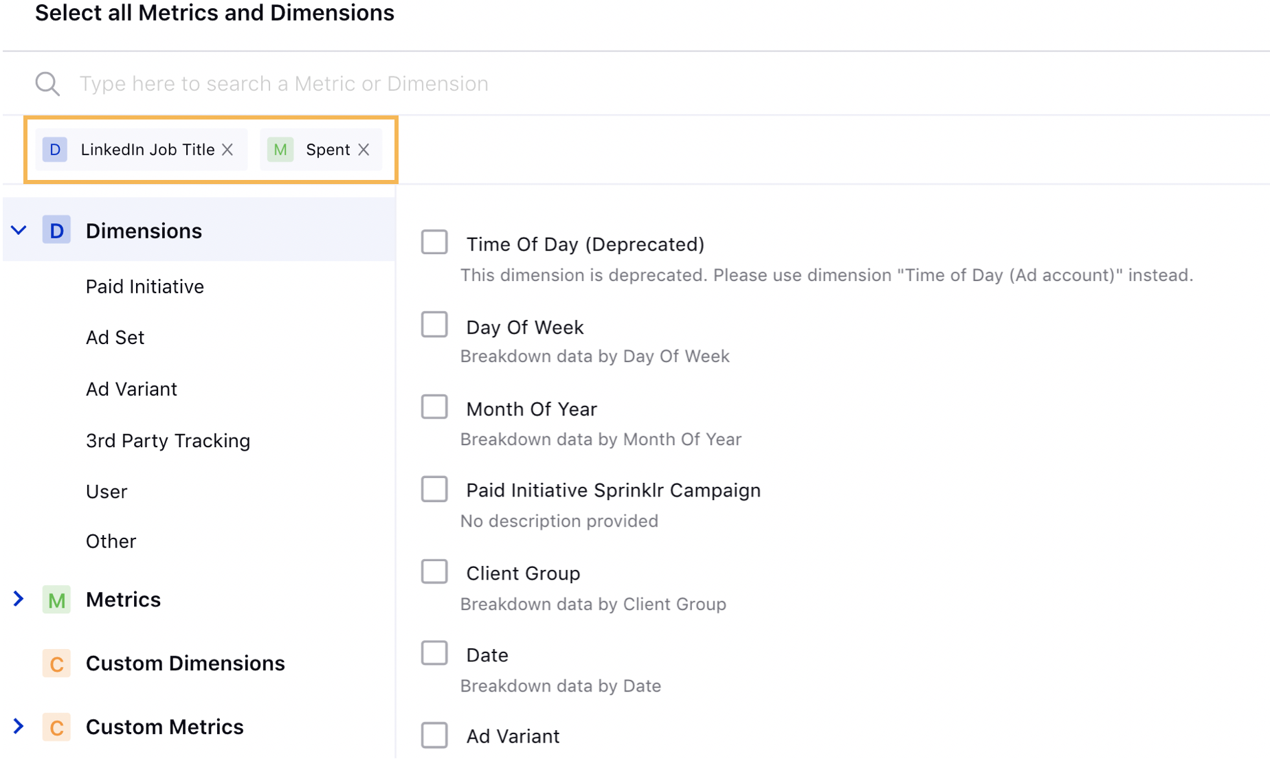 Support LinkedIn Breakdown Dimensions with Spent metric