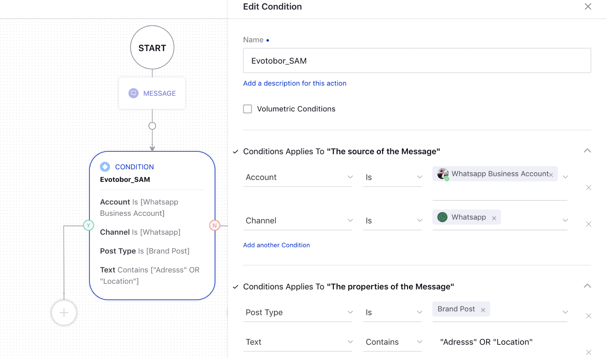 Entering properties of the message text details