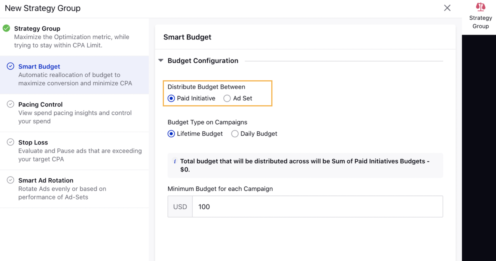 Distributing Budget for your Campaign within Strategy Group