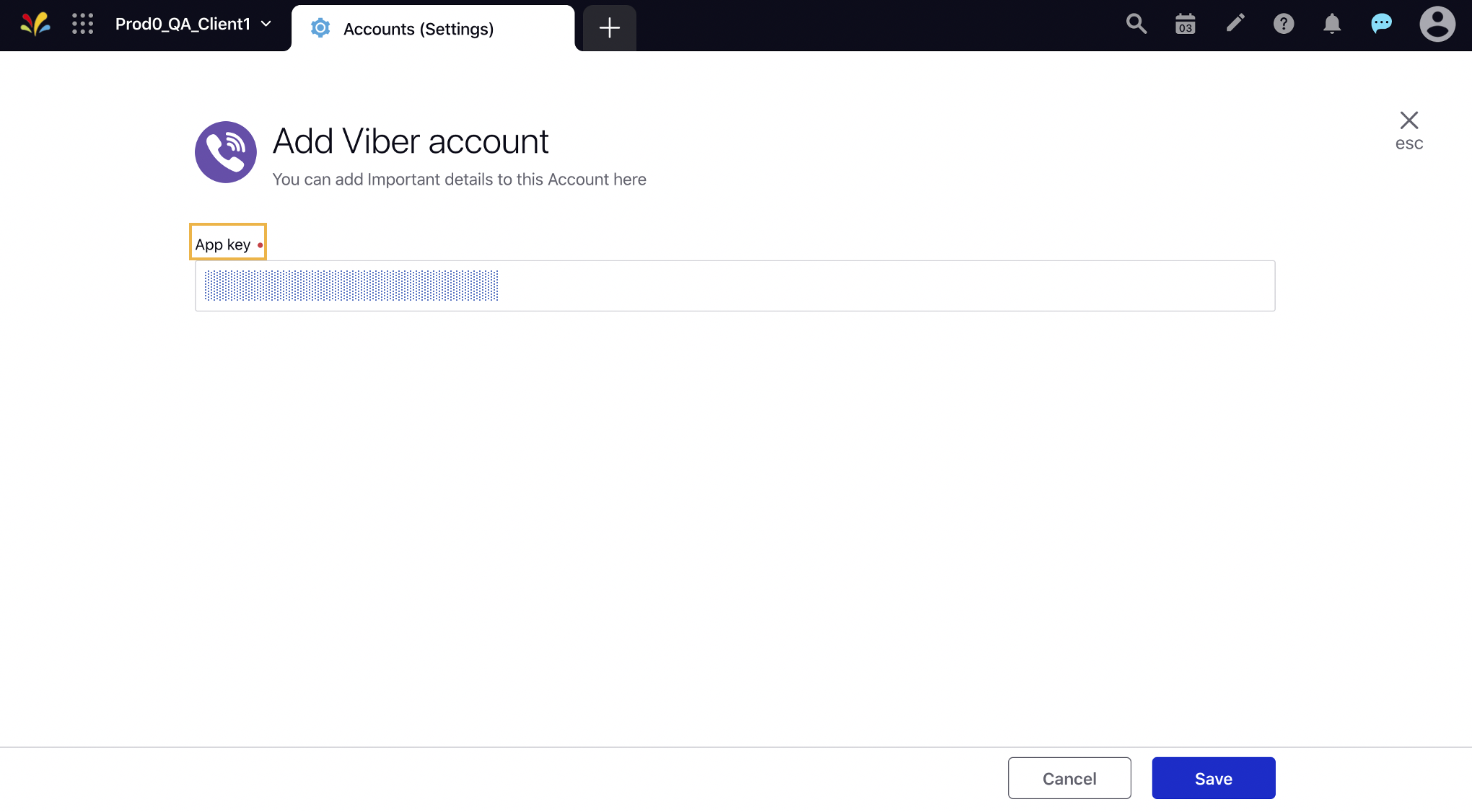 Entering the App Key for your new Viber account