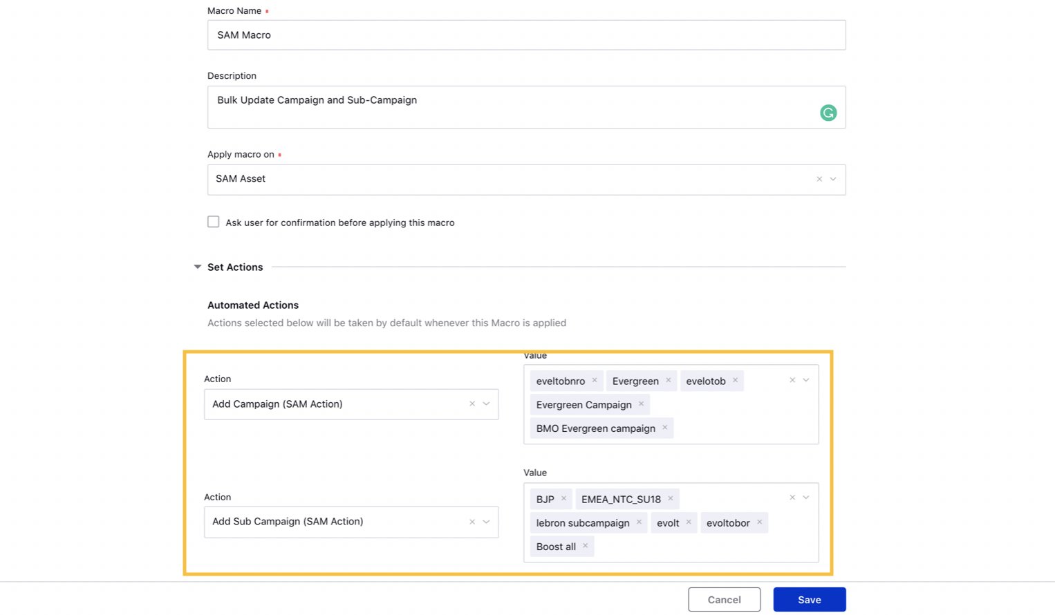 Adding Campaigns and Sub-Campaign in Bulk on SAM Macro