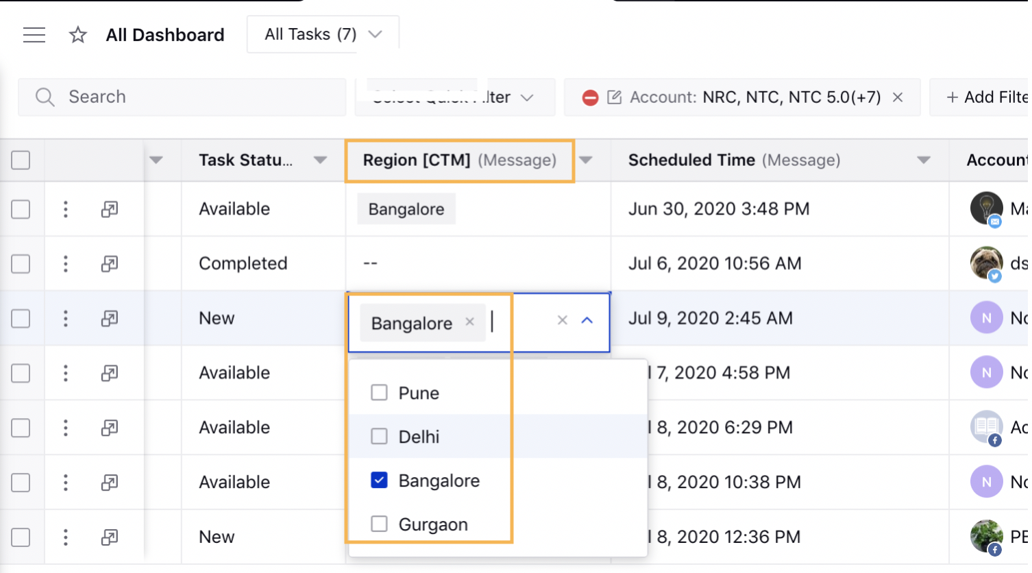 Inlining Editing Message Columns within the Taska Tab