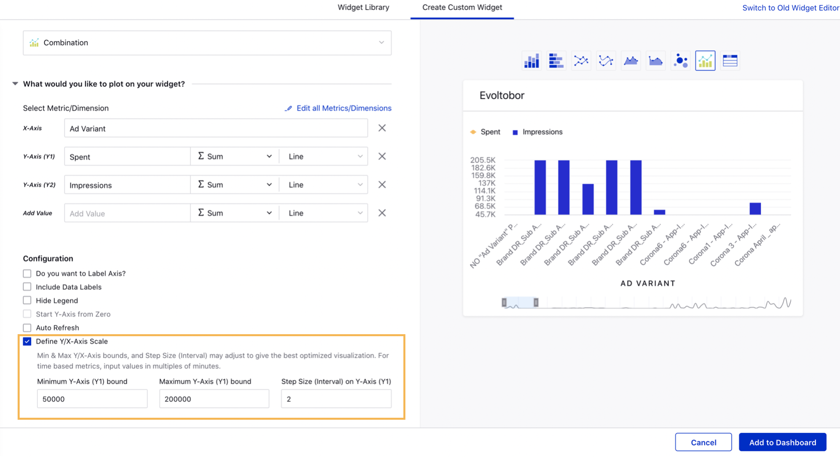 Defining Y/X Axis Scale for Line and Combination Widgets