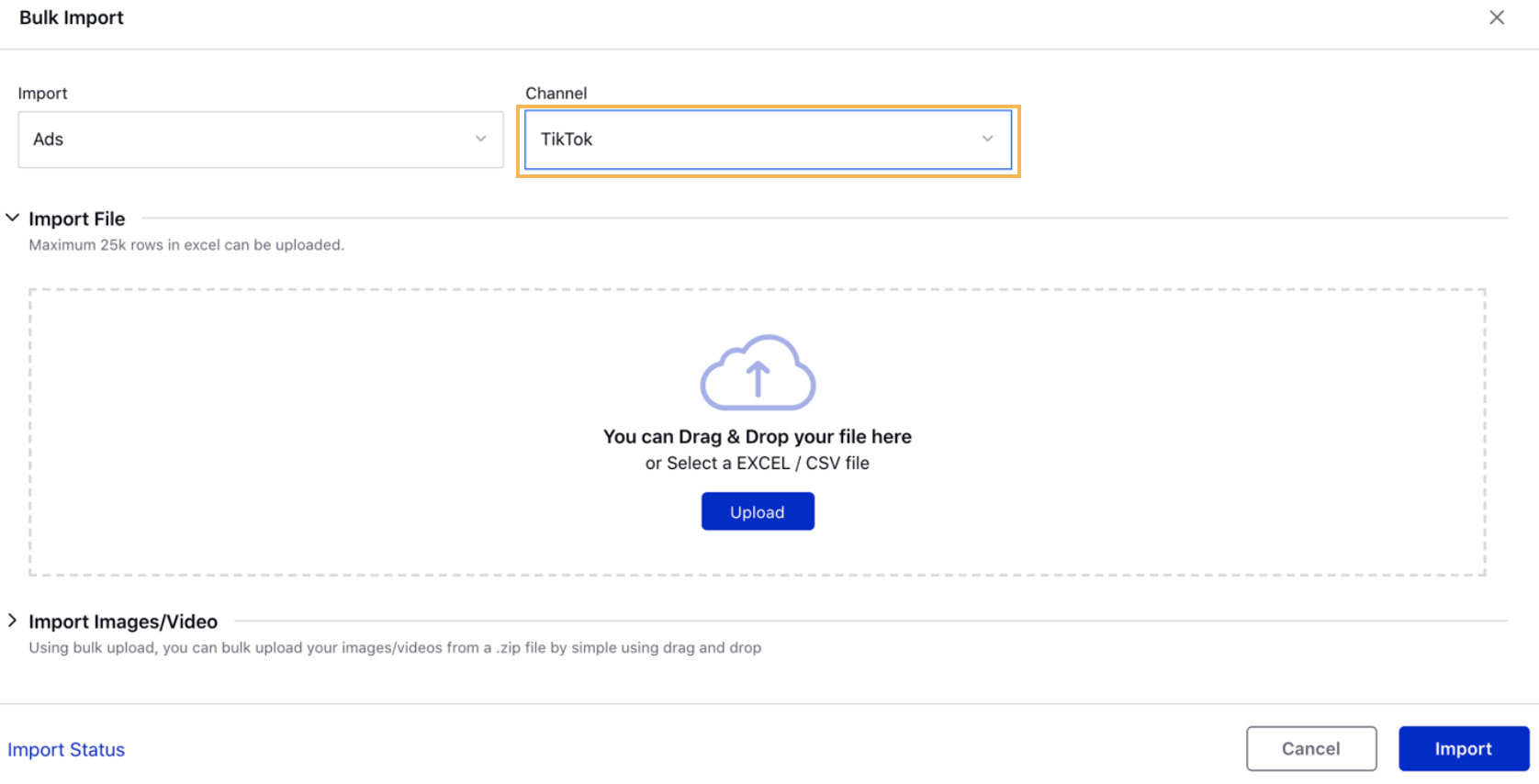 Bulk Import TikTok Ads