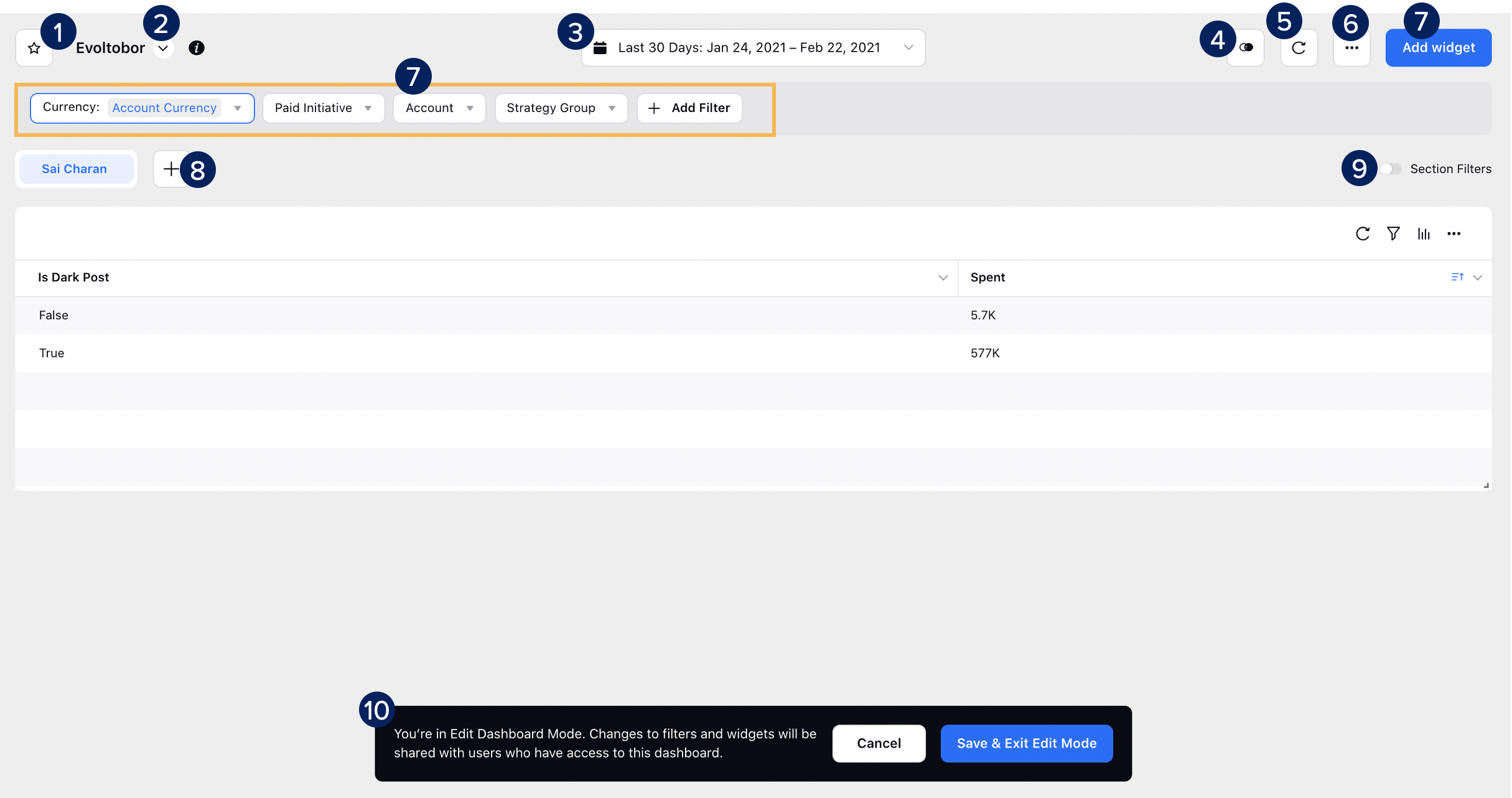 Ads Reporting Dashboard Header Actions